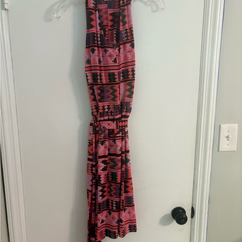 Sharagano Pink, Orange and Black Geometric Knit Dress In Excellent Condition
